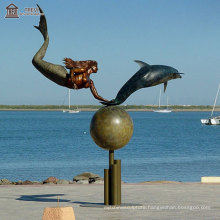 Garden Decoration Metal Mermaid Statue Bronze Dolphin Fountain Sculpture for Sale